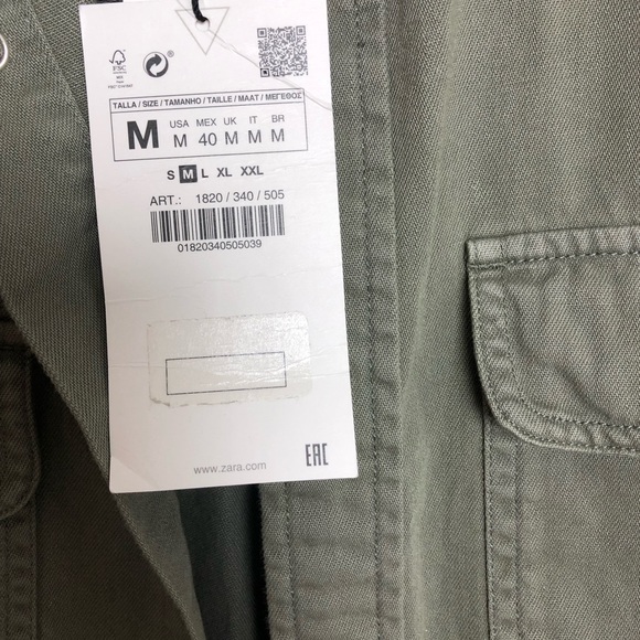 Zara Olive Green Topstitch Unisex Denim Shirt Jacket M NWT - Picture 5 of 8